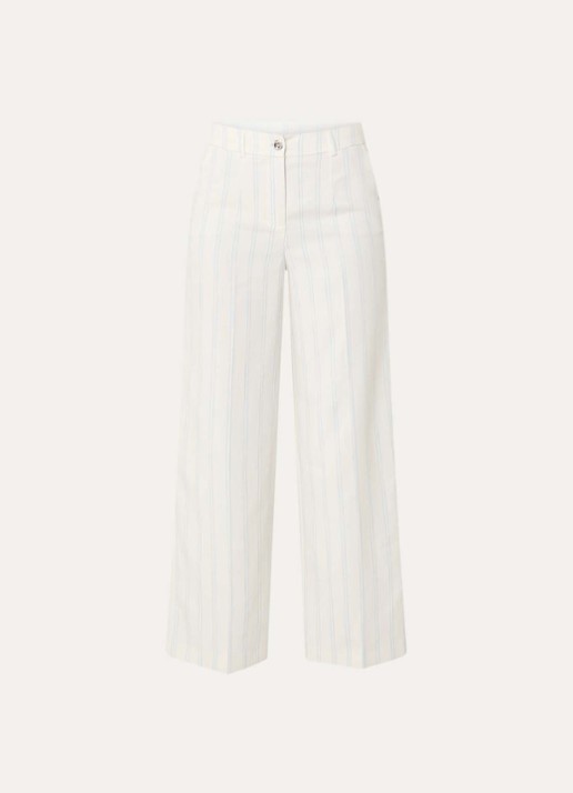 Xandres Punch high waist straight fit pantalon met krijtstreep - voorkant 2 gebroken wit