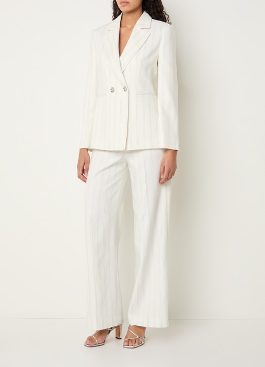 Xandres Punch high waist straight fit pantalon met krijtstreep - voorkant 3 gebroken wit