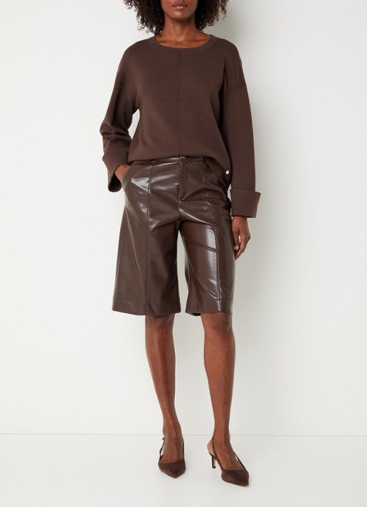 Xandres Puzanne high waist straight fit korte broek van imitatieleer - voorkant 3 donkerbruin