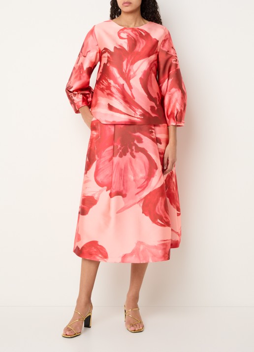 Xandres Rayma midi A-lijn rok met bloemenprint - voorkant 2 rood