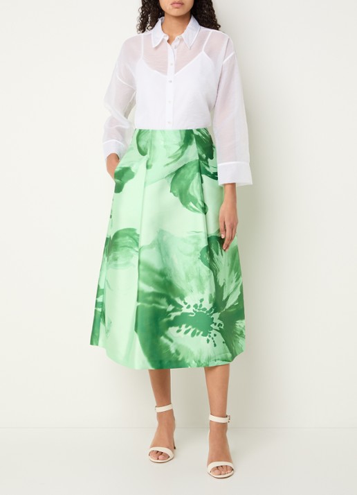 Xandres Rayma midi A-lijn rok met bloemenprint - voorkant 4 groen