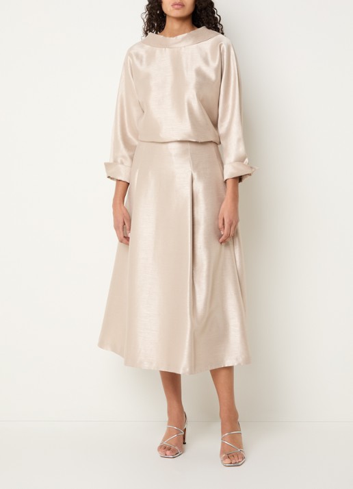 Xandres Rayma midi A-lijn rok met metallic finish - voorkant 4 beige