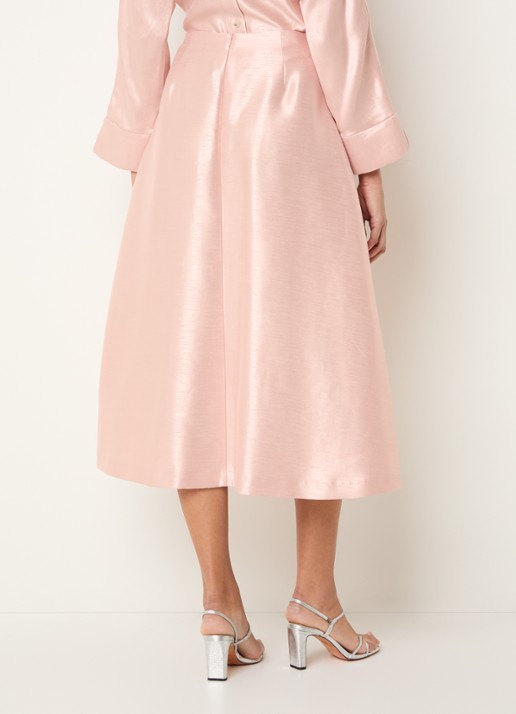 Xandres Rayma midi A-lijn rok met metallic finish - achterkant 3 zalmroze