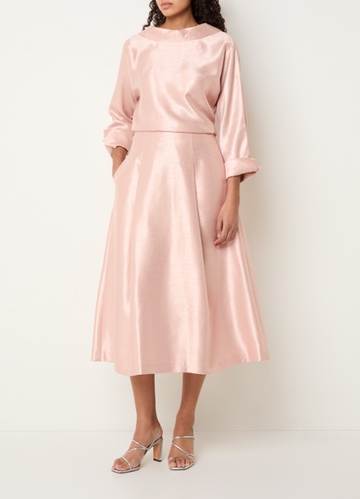 Xandres Rayma midi A-lijn rok met metallic finish - voorkant 2 zalmroze