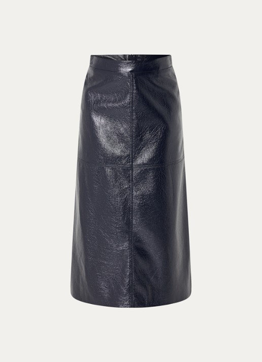 Xandres Rheya midi rok van imitatieleer met steekzakken - voorkant 2 donkerblauw