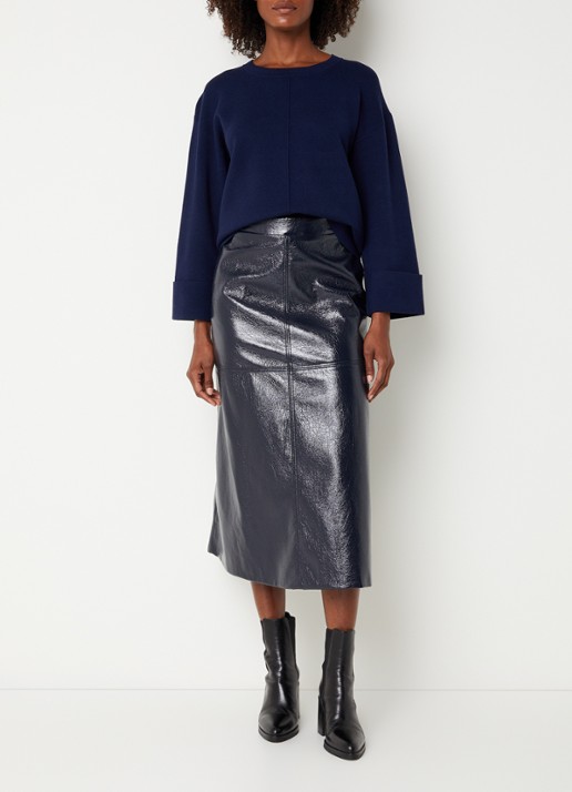 Xandres Rheya midi rok van imitatieleer met steekzakken - voorkant 3 donkerblauw