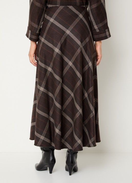 Xandres Rocio midi rok met ruikdessin - achterkant bruin