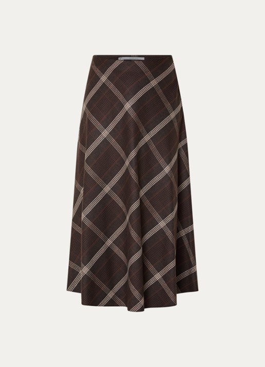 Xandres Rocio midi rok met ruikdessin - voorkant 3 bruin