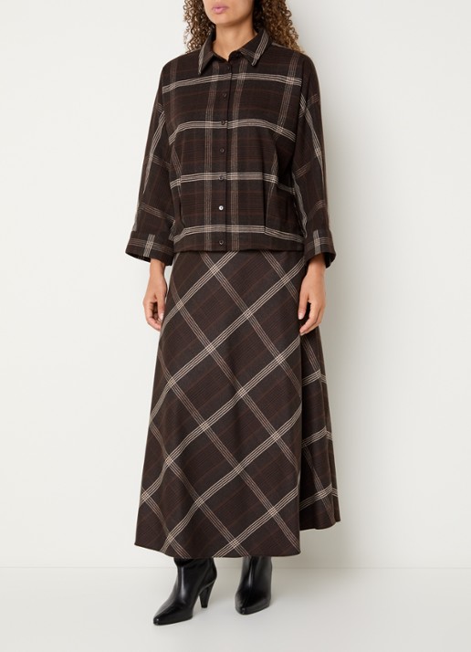 Xandres Rocio midi rok met ruikdessin - voorkant 4 bruin