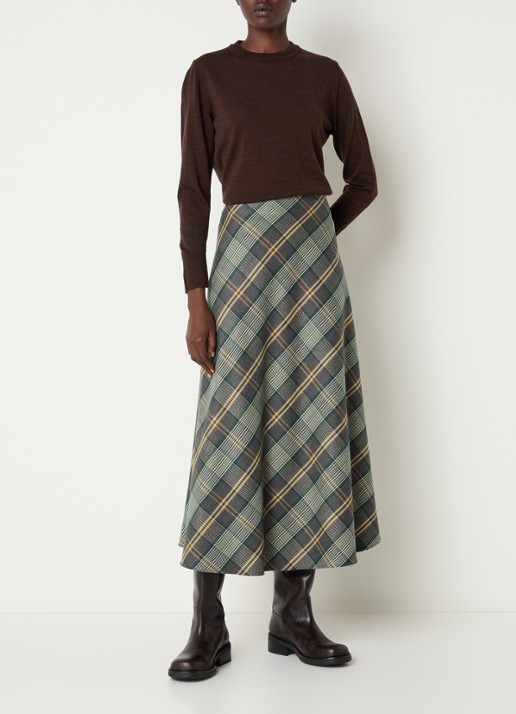 Xandres Rocio midi rok met ruitdessin - voorkant 2 groen