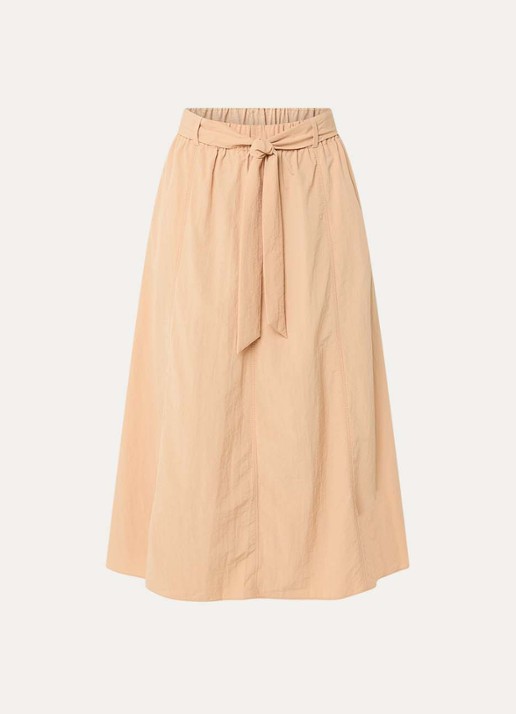Xandres Rossi high waist midi A-lijn rok met strikceintuur - voorkant camel