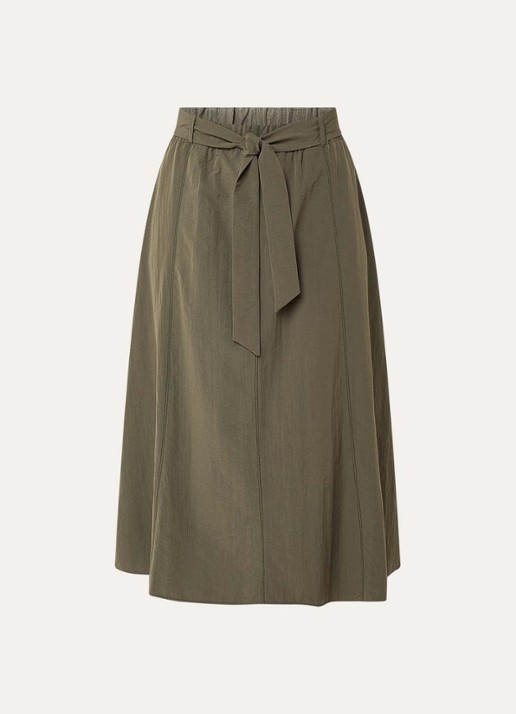 Xandres Rossi high waist midi A-lijn rok met strikceintuur - voorkant 3 bronsgroen