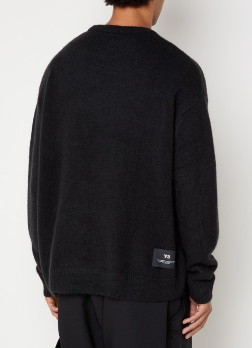 Y-3 Grofgebreide trui in wolblend met print - achterkant 4 zwart