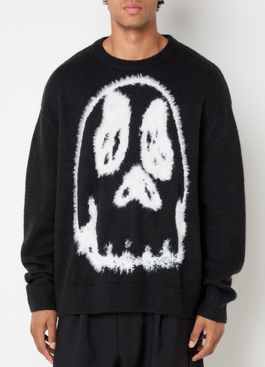 Y-3 Grofgebreide trui in wolblend met print - detail 3 zwart