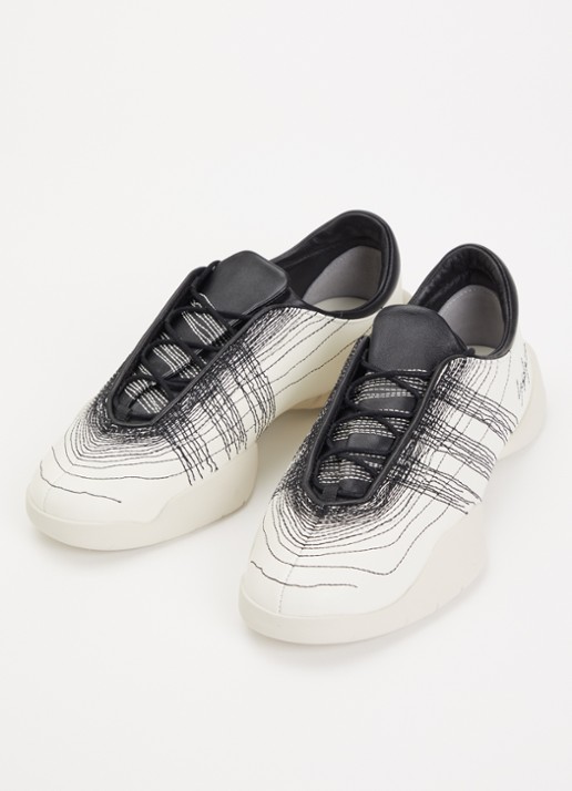 Y-3 Regu Embroidery sneaker van leer - detail wit