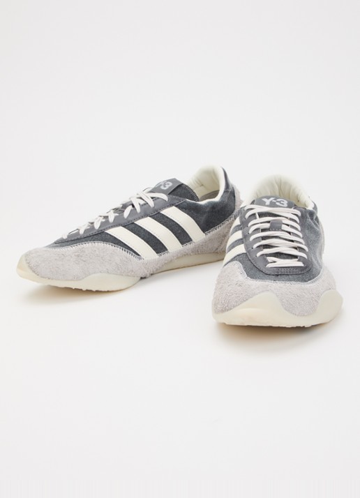 Y-3 Tokyo Warped sneaker van denim met suède details - detail grijs