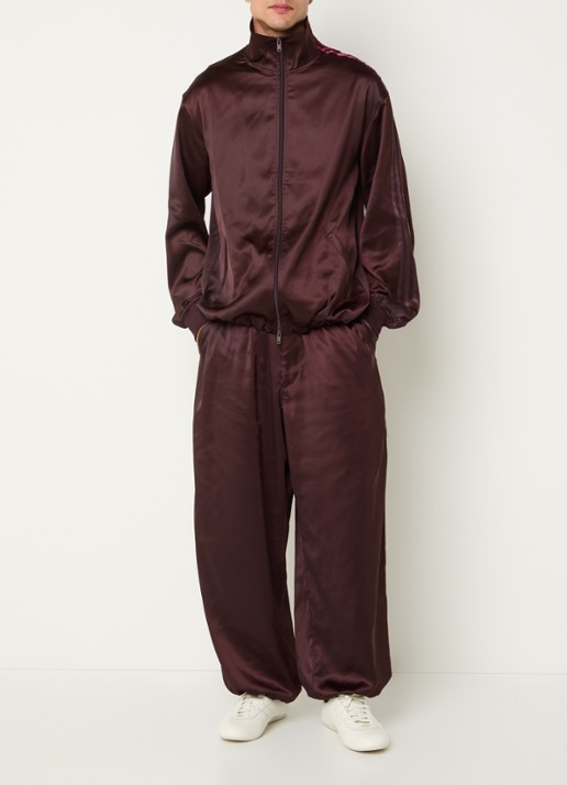 Y-3 Trainingsvest van satijn met streepprint - voorkant 4 bordeauxrood