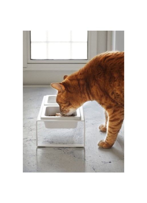 Yamazaki Tower Tall voerbak voor katten 29 x 15,5 cm - voorkant 7 wit