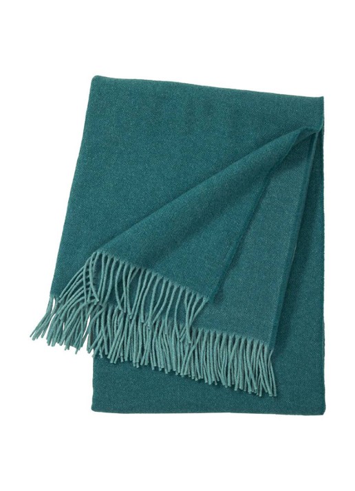 Yves Delorme Club plaid van wol met franjes 130 x 170 cm - voorkant petrol