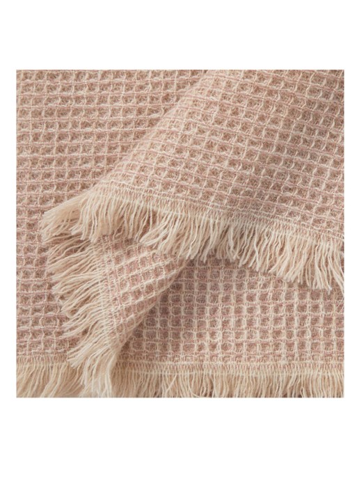 Yves Delorme Cosy plaid van scheerwol met franjes 130 x 170 cm - voorkant 3 beige