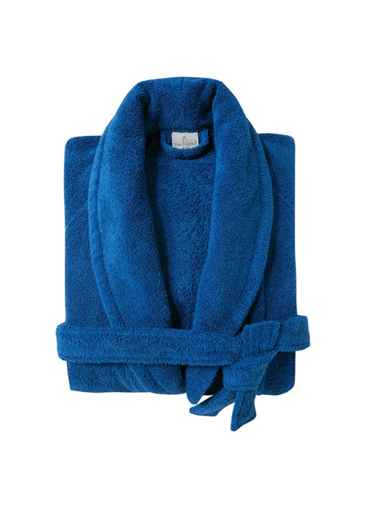 Yves Delorme Etoile badjas in katoenblend - voorkant 4 donkerblauw