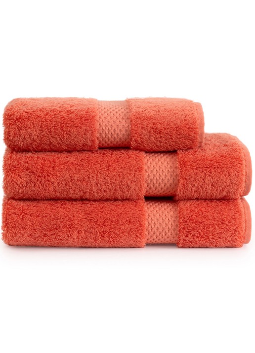 Yves Delorme Etoile gastendoek - 700 g/m² - 33 x 33 cm - voorkant 2 koraalrood