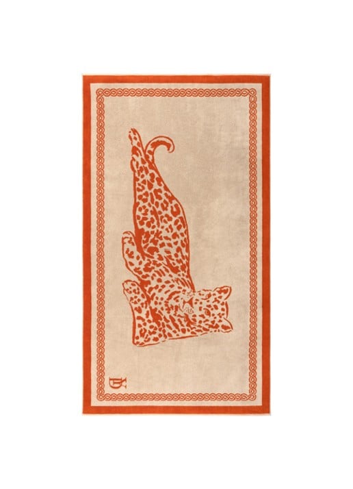 Yves Delorme Leopard strandlaken van  katoen 90 x 160 cm - voorkant orange