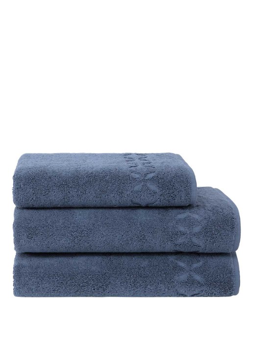 Yves Delorme Nature Amande gastendoek - 550 gr/m2 - voorkant 2 staalblauw