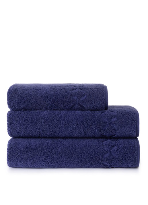 Yves Delorme Nature Amande handdoek - 550 gr/m2 - achterkant donkerblauw