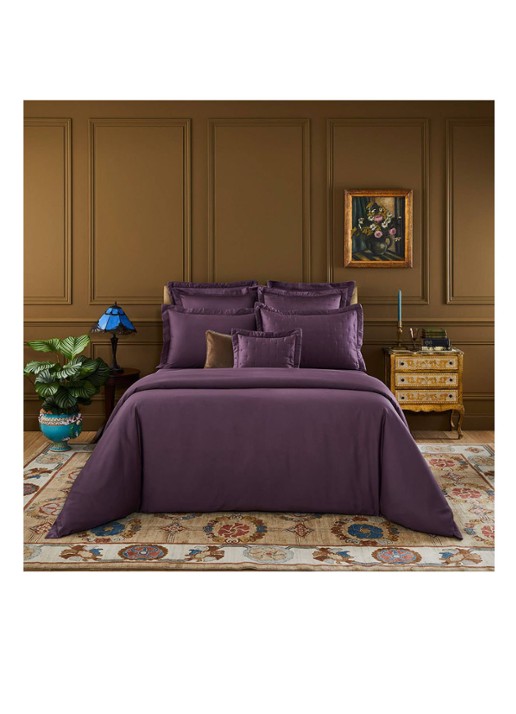 Yves Delorme Triomphe laken van katoensatijn 310TC - voorkant 2 aubergine