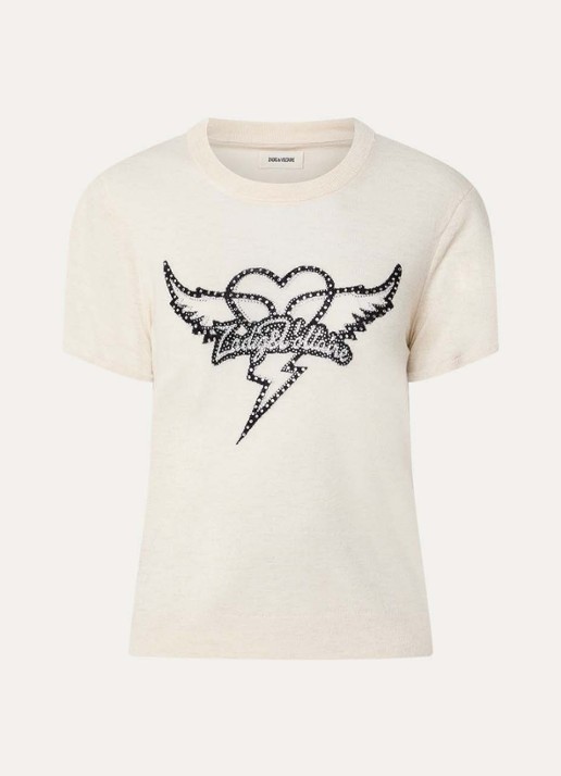 Zadig&Voltaire Aero T-shirt met logo van kasjmier - voorkant 2 vanillegeel