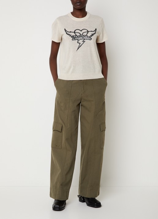 Zadig&Voltaire Aero T-shirt met logo van kasjmier - voorkant 3 vanillegeel