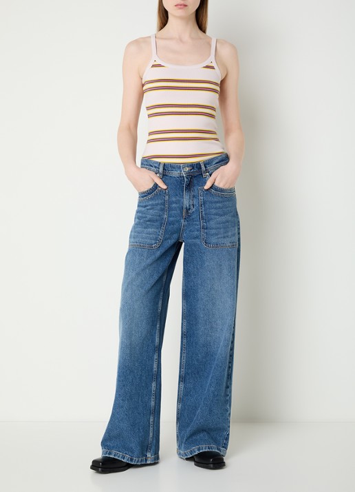 Zadig&Voltaire Albao ribgebreide tanktop met streepprint - voorkant 2 lichtroze