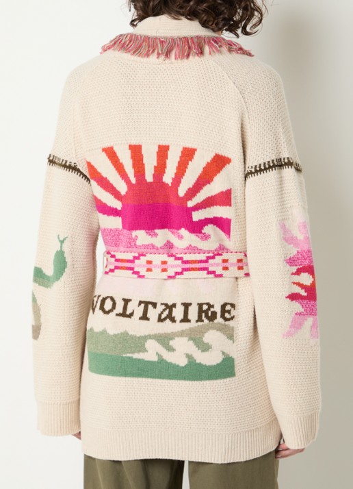 Zadig&Voltaire Alpa grofgebreid vest in kasjmier wolblend met ingebreide print - achterkant beige