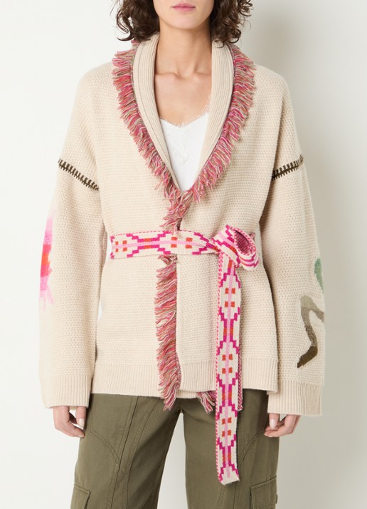 Zadig&Voltaire Alpa grofgebreid vest in kasjmier wolblend met ingebreide print