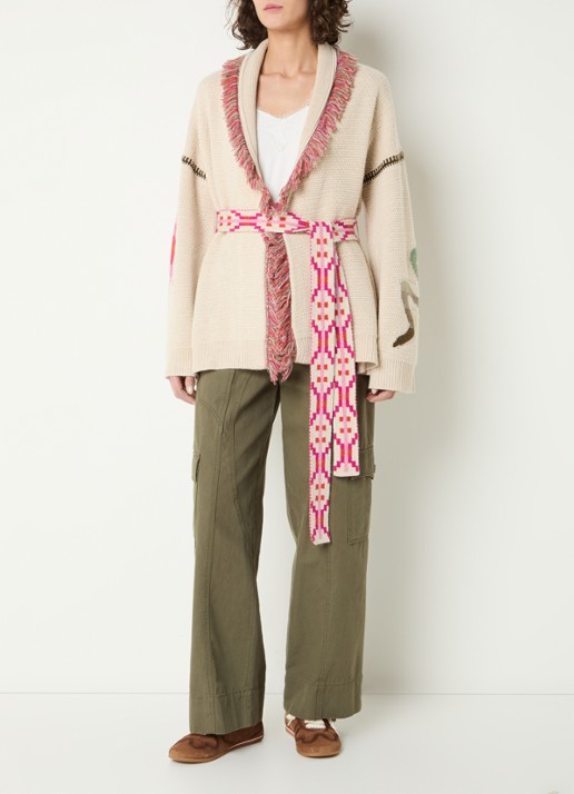 Zadig&Voltaire Alpa grofgebreid vest in kasjmier wolblend met ingebreide print - voorkant 4 beige