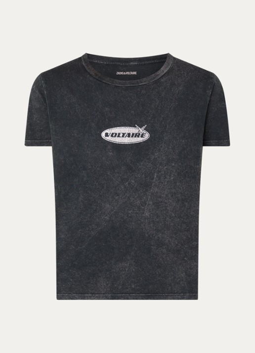 Zadig&Voltaire Alys T-shirt met logoprint en strass - voorkant antraciet