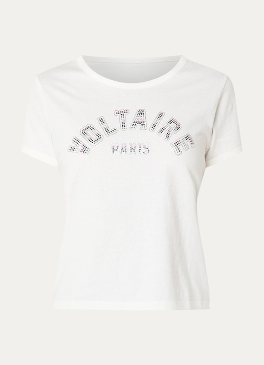 Zadig&Voltaire Alyss T-shirt met strass - voorkant gebroken wit