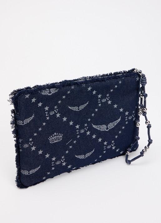 Zadig&Voltaire Angel Denim Monogram clutch met logoborduring  - achterkant 5 donkerblauw