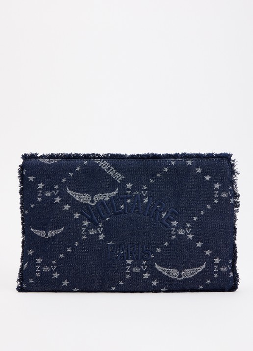 Zadig&Voltaire Angel Denim Monogram clutch met logoborduring