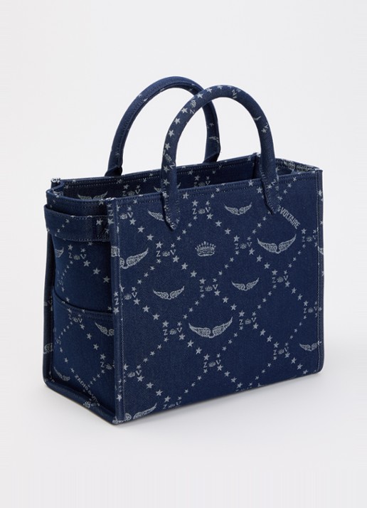 Zadig&Voltaire Angel Tote handtas van denim met afneembare schouderriem  - achterkant donkerblauw