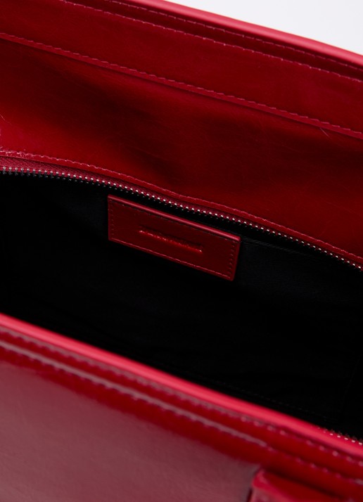 Zadig&Voltaire Angel Tote handtas van lakleer met afneembare schouderriem  - detail kersenrood