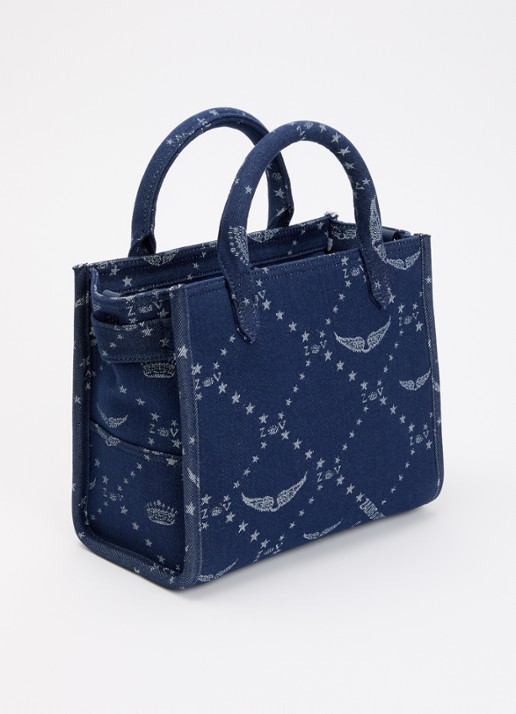 Zadig&Voltaire Angel Tote xs handtas van denim met afneembare schouderriem - achterkant donkerblauw