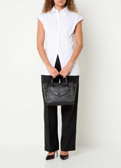 Zadig&Voltaire Angel Tote XS handtas van leer met logo - voorkant 3 zwart