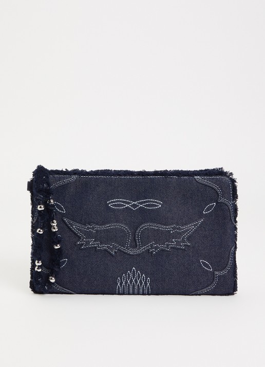 Zadig&Voltaire Angle clutch van denim met borduring