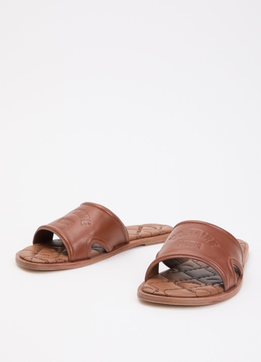 Zadig&Voltaire Beach slipper van leer met logo - detail cognac