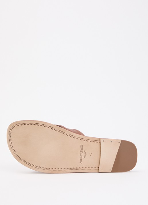 Zadig&Voltaire Beach slipper van leer met logo - detail 3 cognac