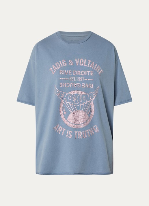 Zadig&Voltaire Berry T-shirt met strass - voorkant 2 staalblauw