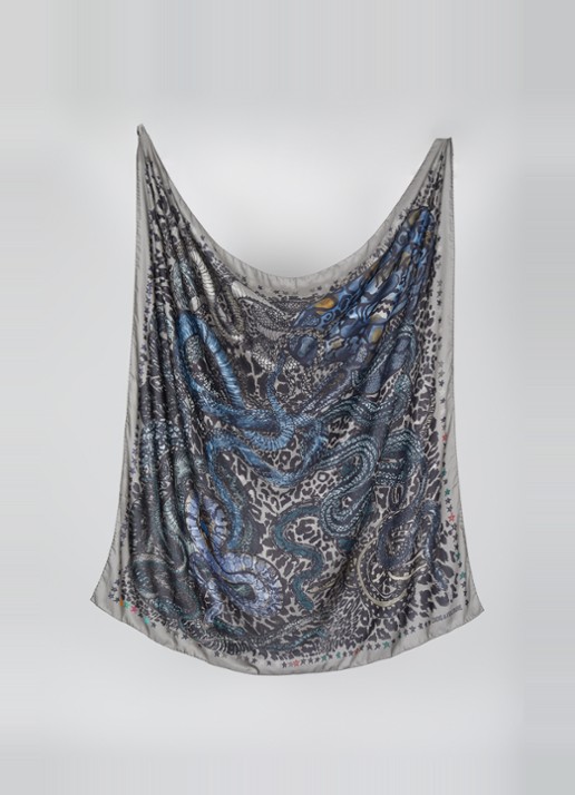 Zadig&Voltaire Billie Snakes sjaal in zijdeblend 125 x 125 cm - detail grijs