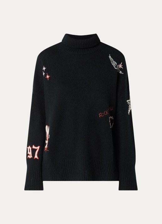 Zadig&Voltaire Bleeza fijngebreide trui van kasjmier met destroyed afwerking - voorkant 3 zwart